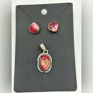 Red Dahlia .925 Silver Pendant and Earrings